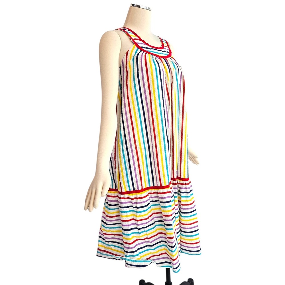 Vintage 1980s Sundress Dress Rainbow Striped Ruffled Tiered Sleeveless